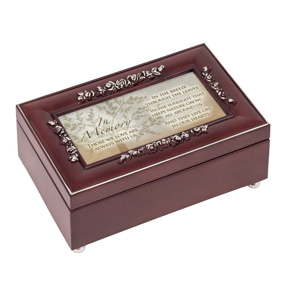 7195 in Memory Always with Us Rosewood Finish Embossed Jewelry Music Box